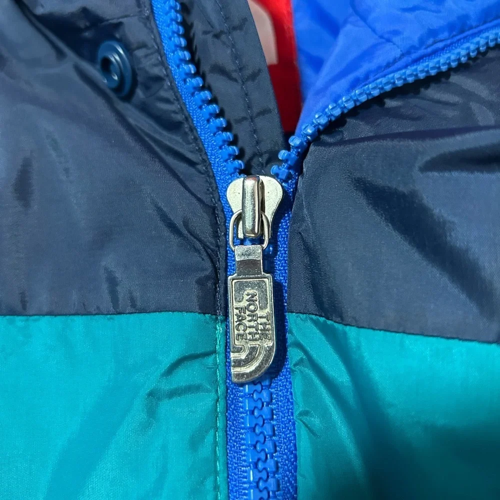 Vtg The North Face Blue & Teal Colorblock Hooded Windbreaker size large